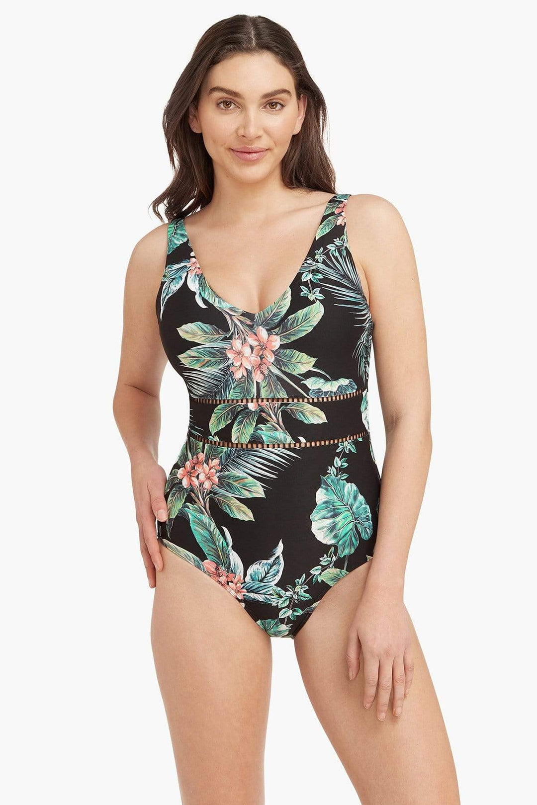 Scoopneck Tropical Print One Piece 