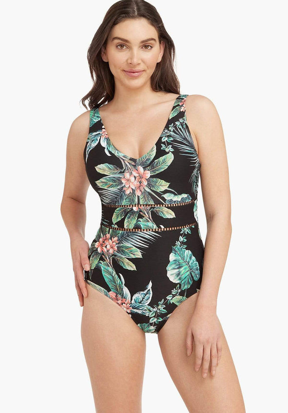 Scoopneck Tropical Print One Piece 