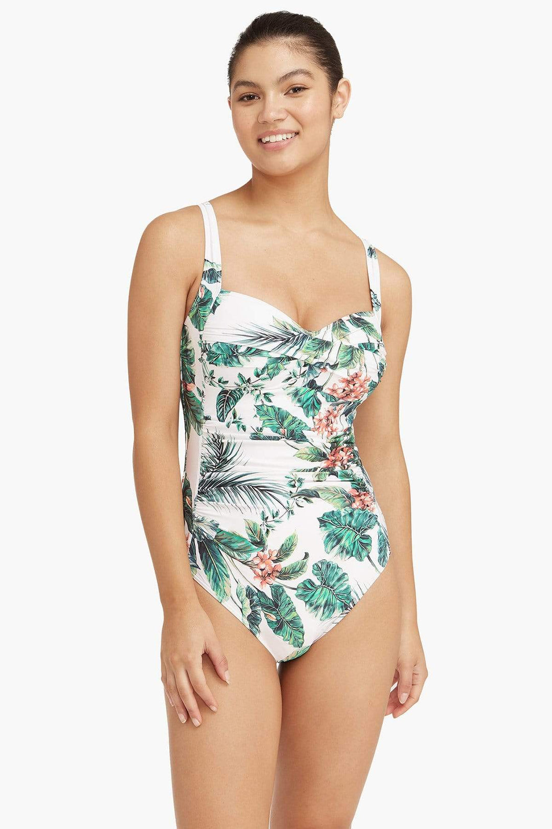 Tropical Print Twist Front One Piece 