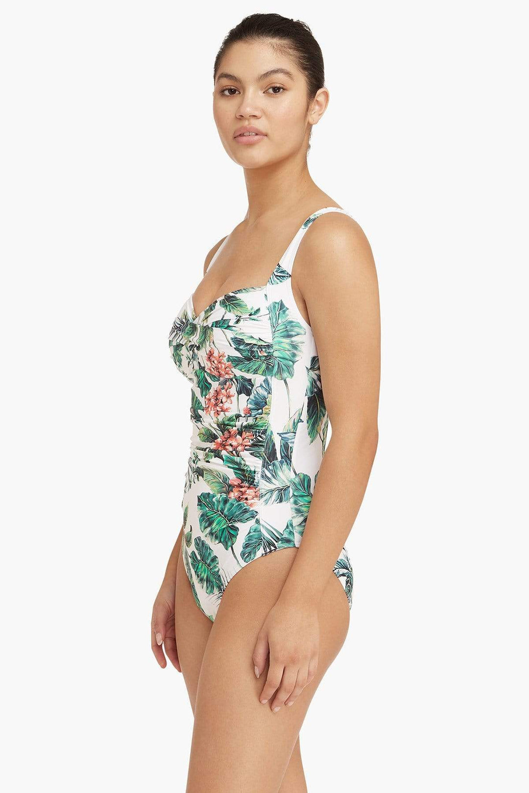 Tropical Print Twist Front One Piece 