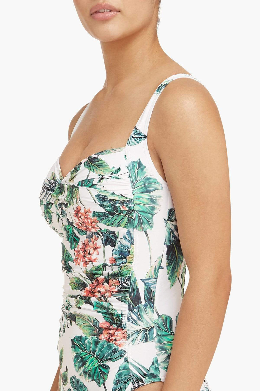 Tropical Print Twist Front One Piece 