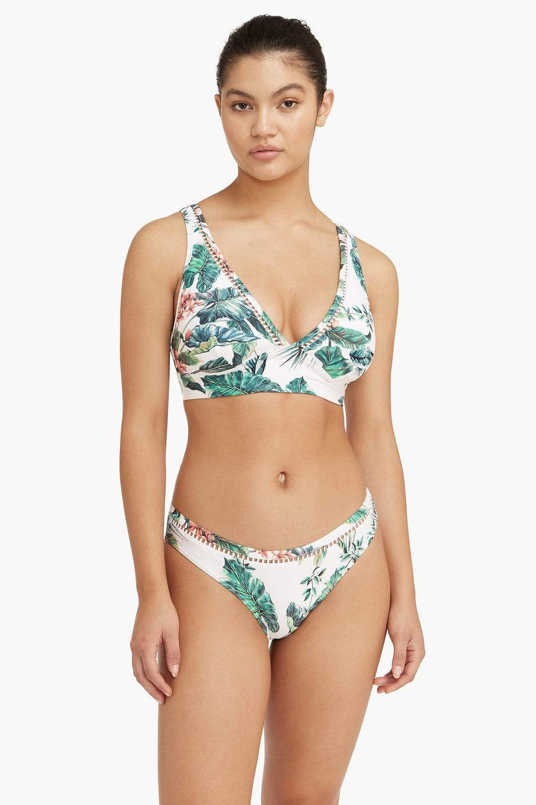 White Tropical Print Bikini Top