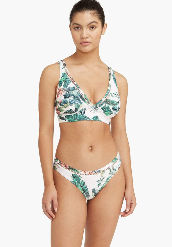 White Tropical Print Bikini Top