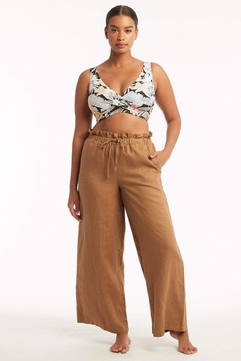 Brown Linen Wide Leg Pant