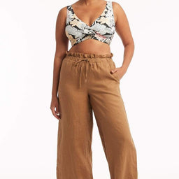 Brown Linen Wide Leg Pant