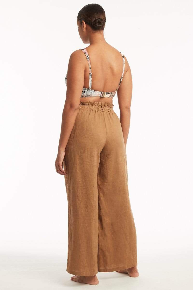 Brown Linen Wide Leg Pant