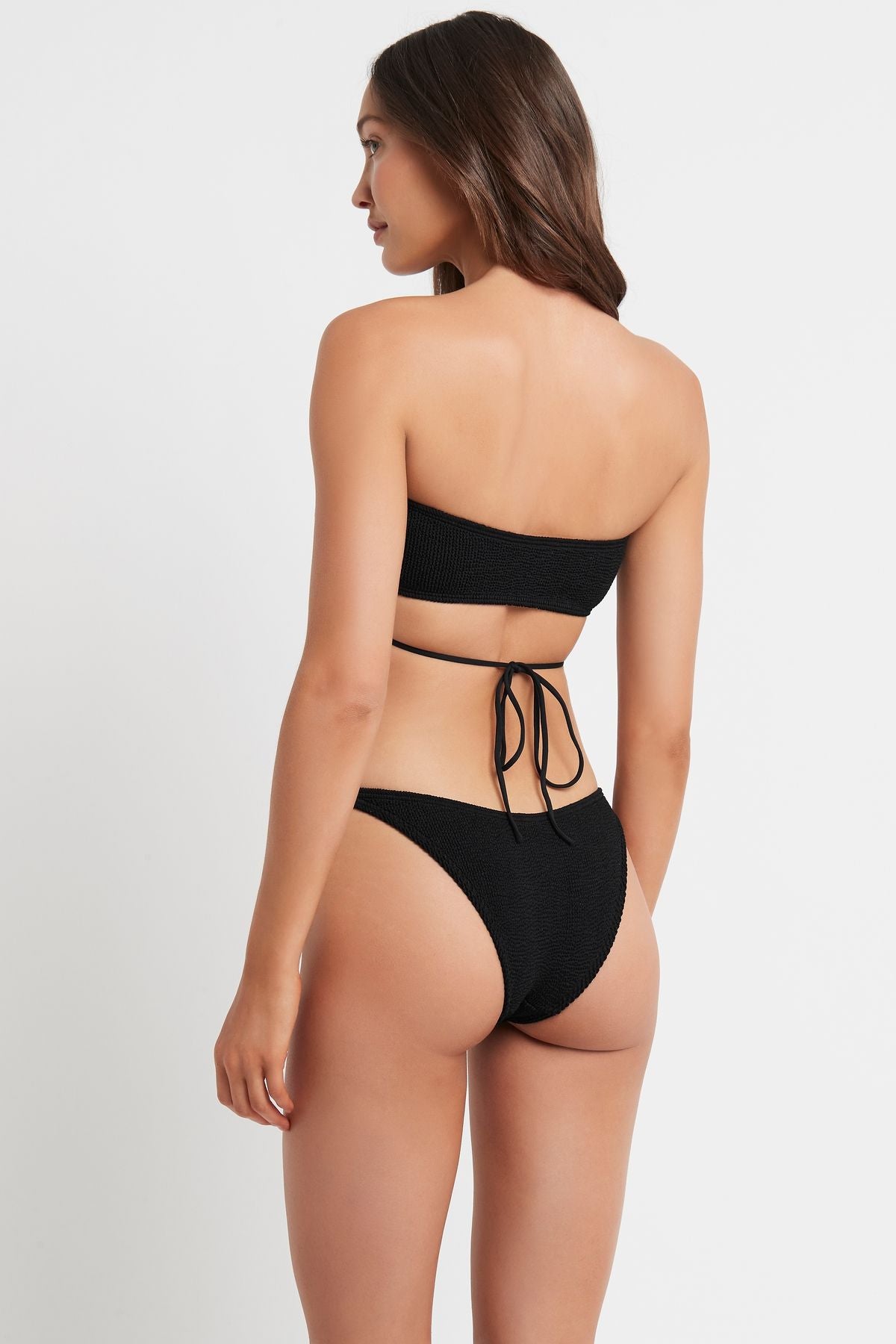 Black Textured Strappy Bandeau Bikini Top