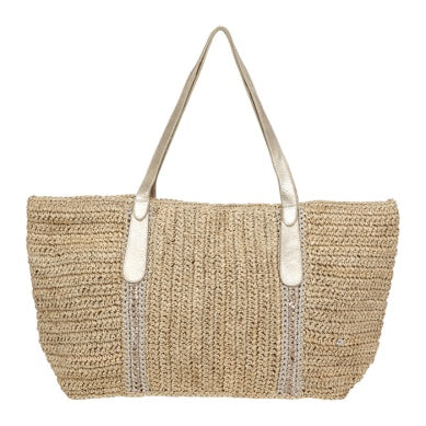 Silver Detailed Raffia Tote Bag