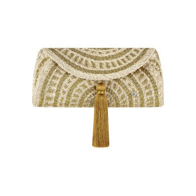 Natural And Gold Colored Woven Clutch