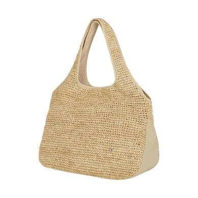 Leather Detailed Raffia Tote Bag