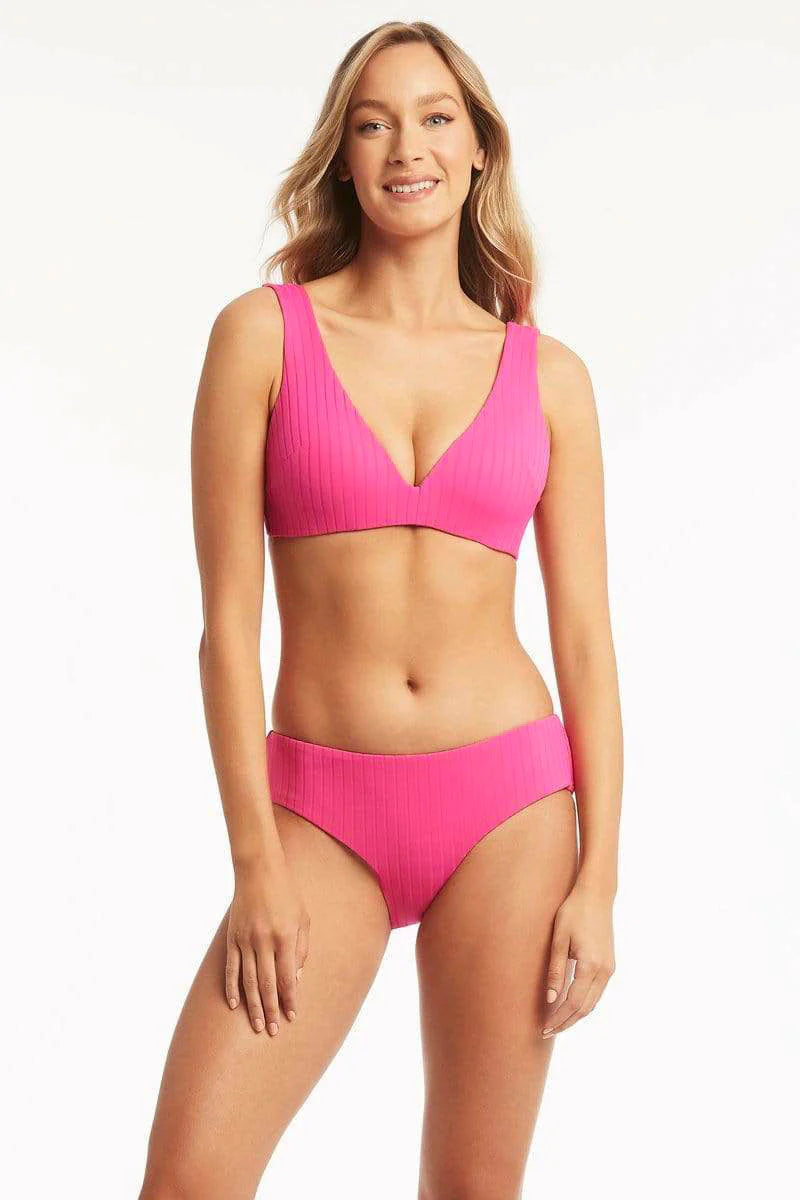 Ribbed Hot Pink Moulded Cup Bikini Top