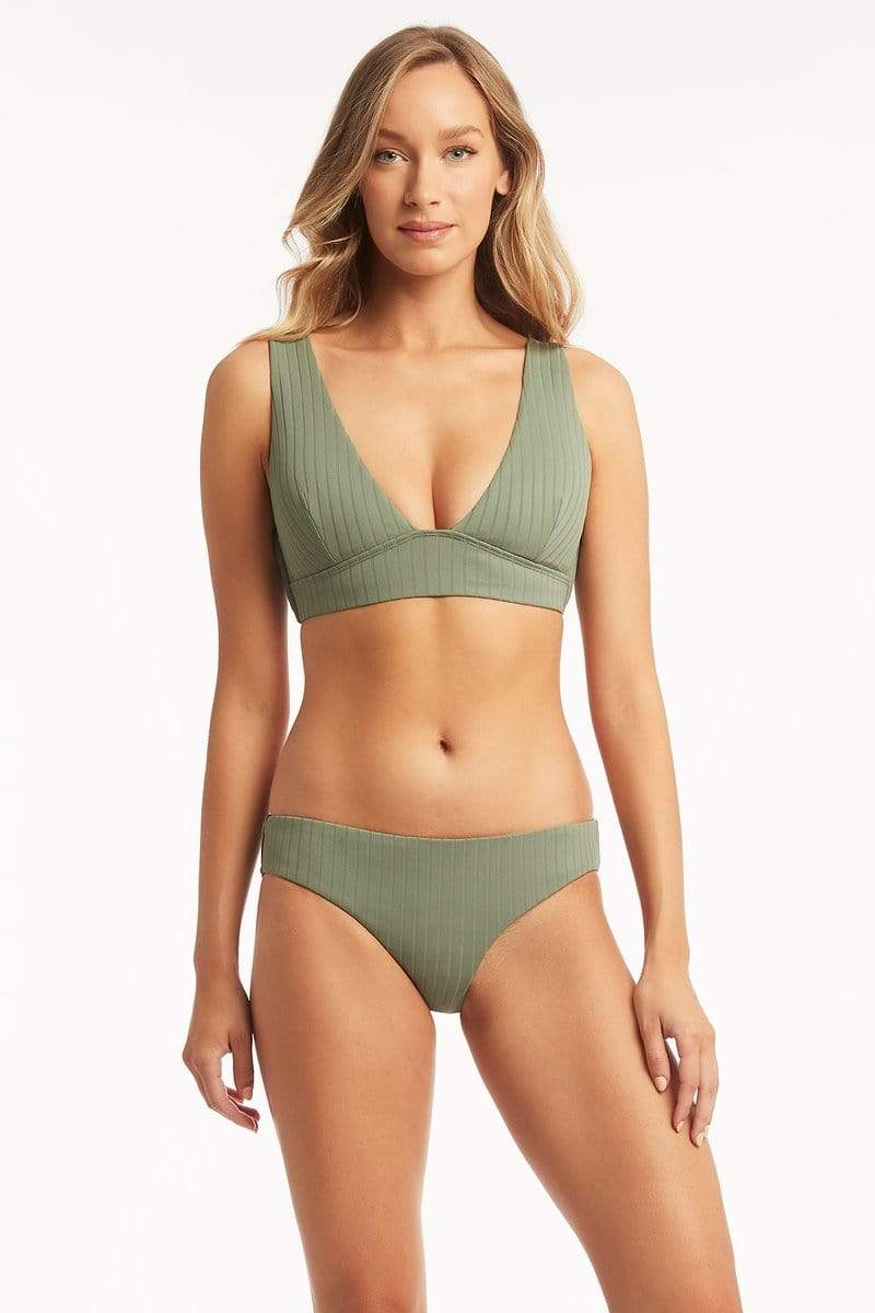 Ribbed Dark Green Supportive Plunging Top