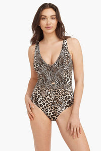 Leopard Print Plunging One Piece 