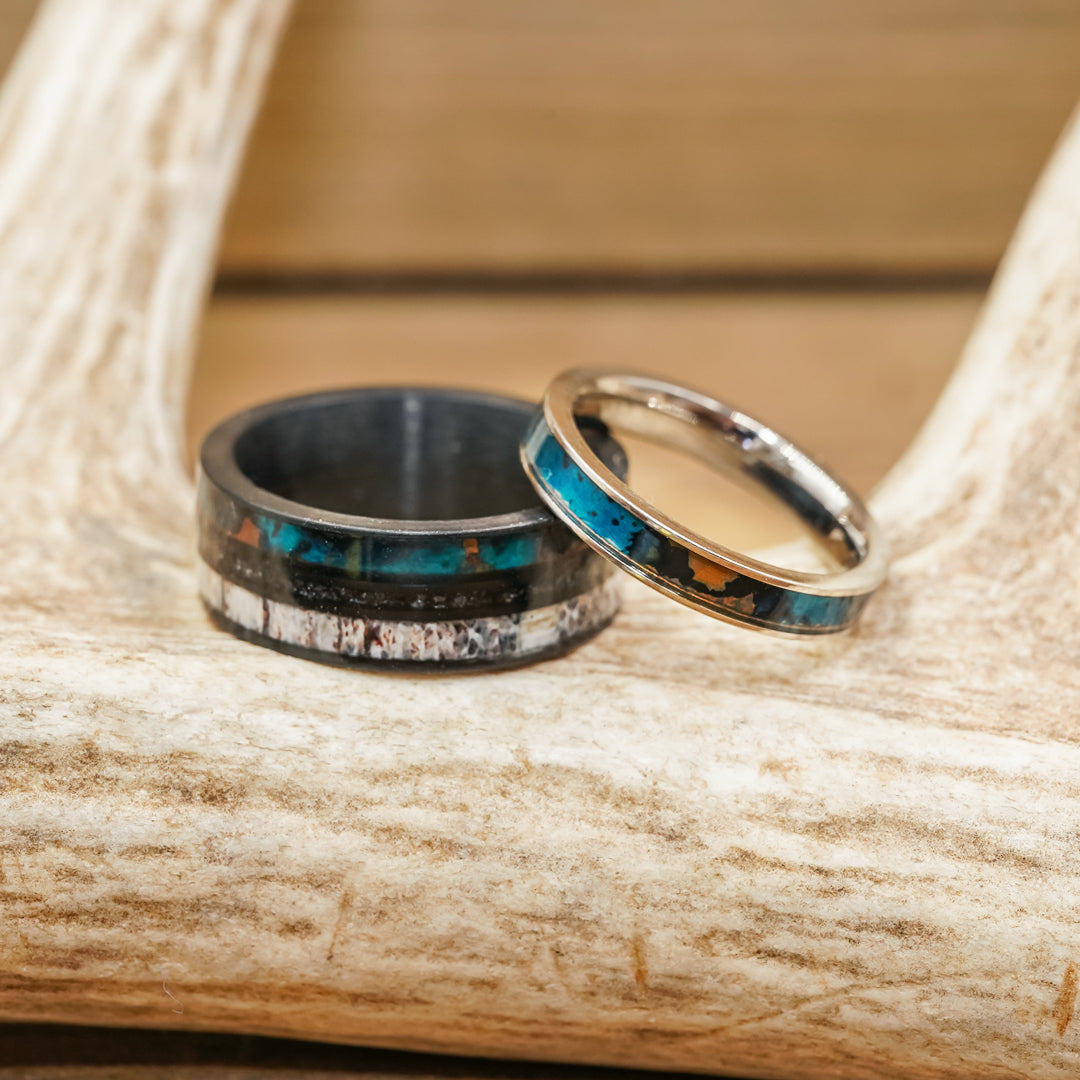 The Bighorn | 8mm Black, Hammered, Tungsten Antler Ring