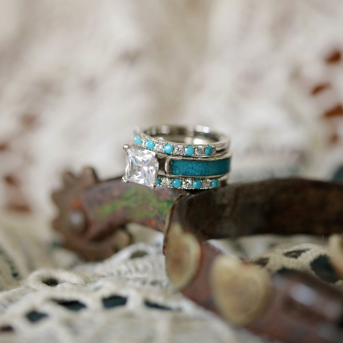 The St. Elias Stacking Band - Women's Rounded Turquoise & CZ Stacking Ring