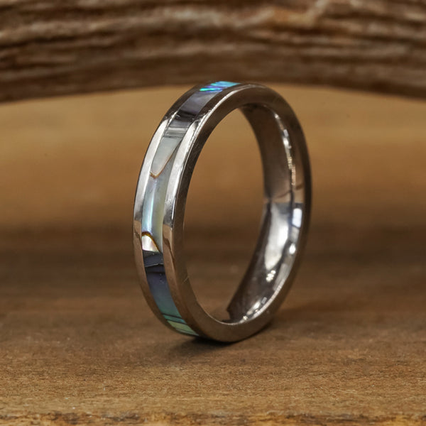 The Canunda | 4mm Titanium and Genuine Abalone Shell Inlay Ring