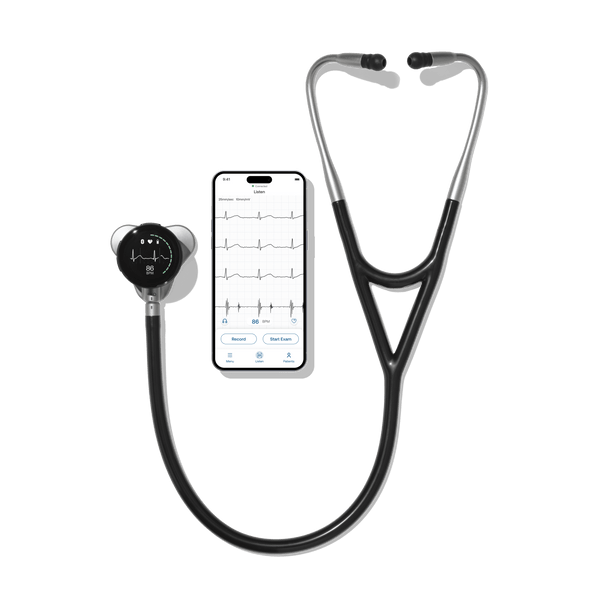 CORE 500™ Digital Stethoscope next to iPhone showing Eko App interface