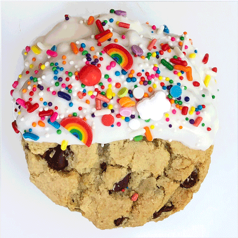 chocolate chip cookies with rainbow sprinkles on it 
