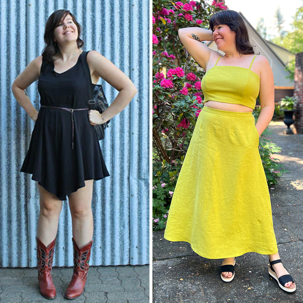 A side by side photo of Helen ten years aogo and Helen today.