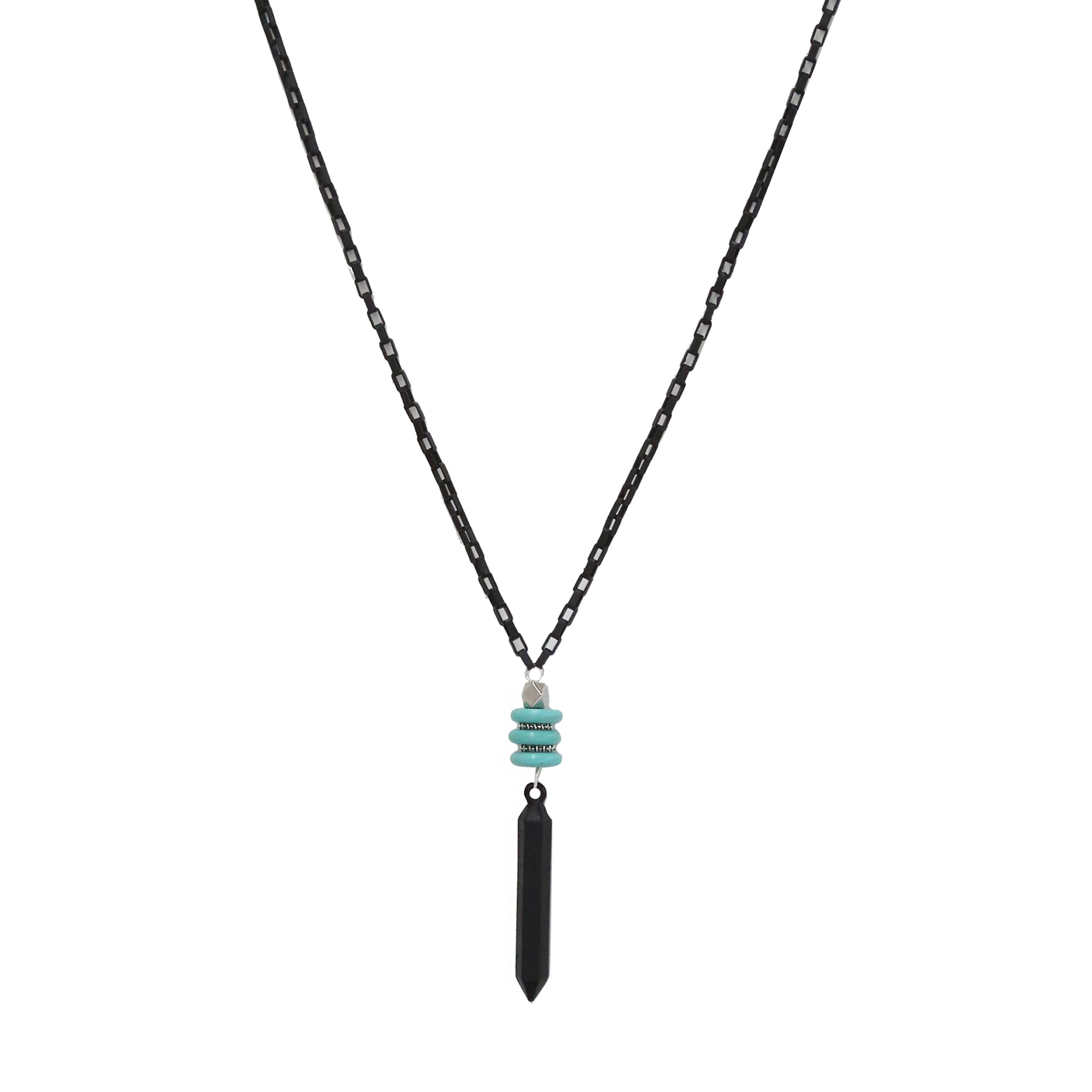 Black Chain Necklace with Turquoise 