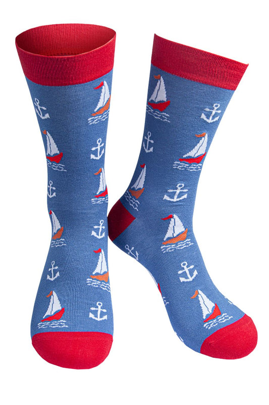 Fun Boat Socks for Men, Buoy Print, Novelty Dress Socks