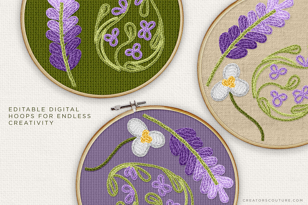 editable digital hoops for embroidery effect