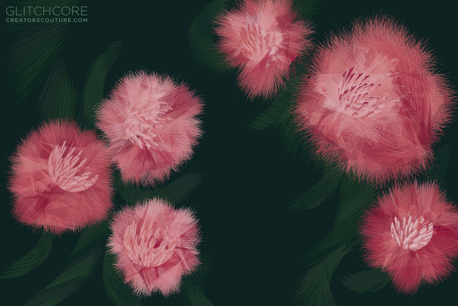 glitchcore photoshop brushes, pink flowers illustration