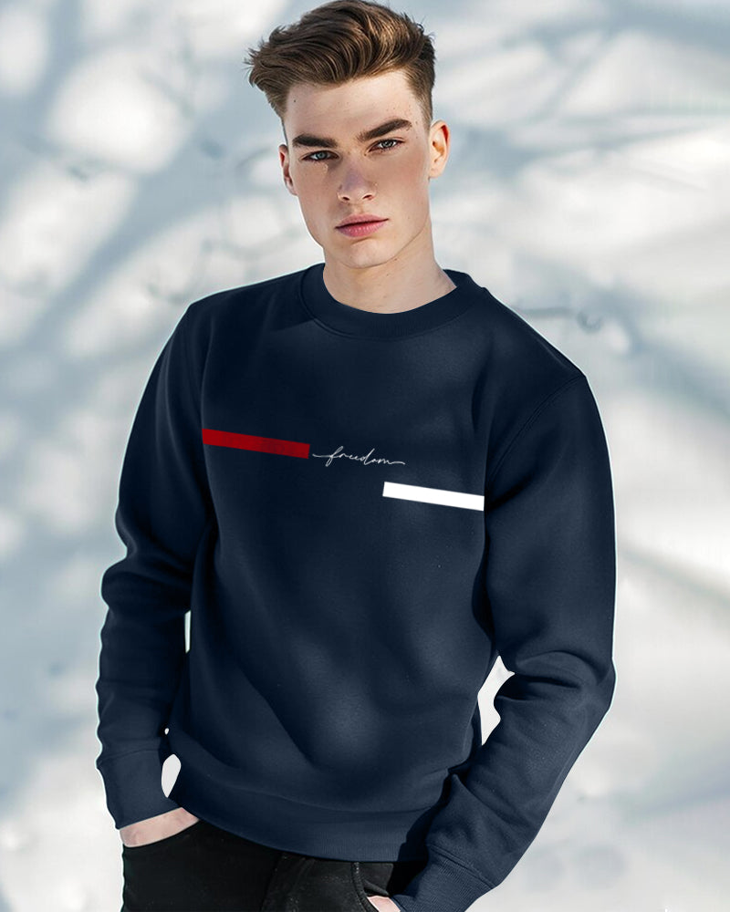 Freedom Round Neck Sweatshirt for Men-Navy Blue-FRONT