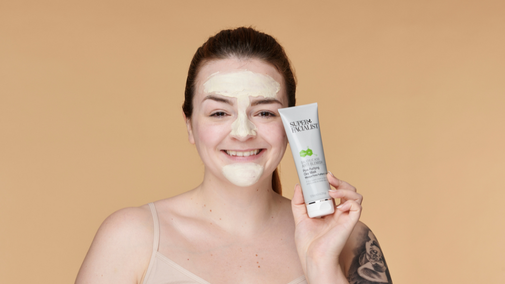 Woman with salicylic acid mask on her face