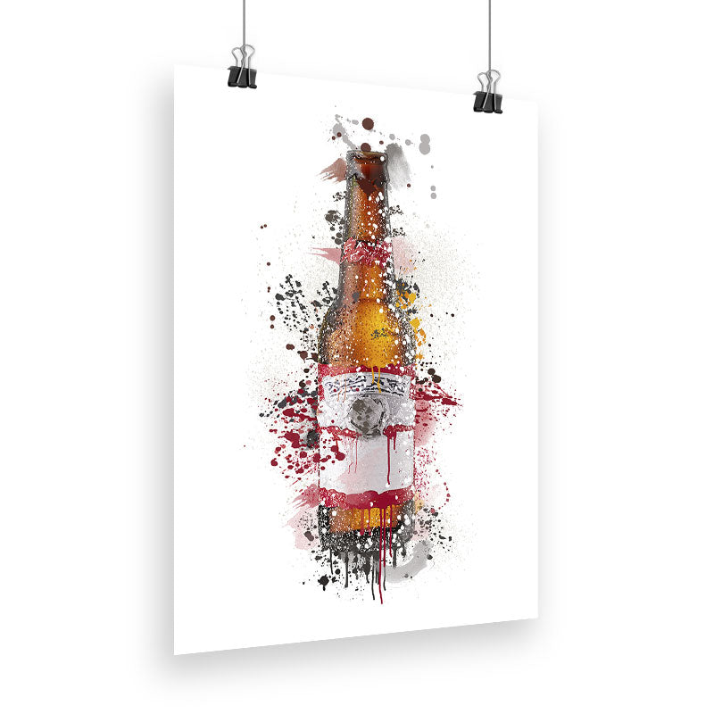 Brown and Red Beer Bottle Watercolour Wall Art Print