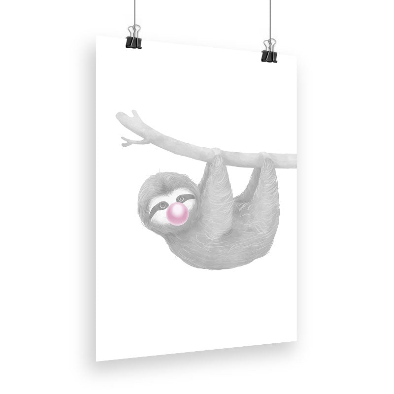 Bubblegum Sloth Wall Art Print