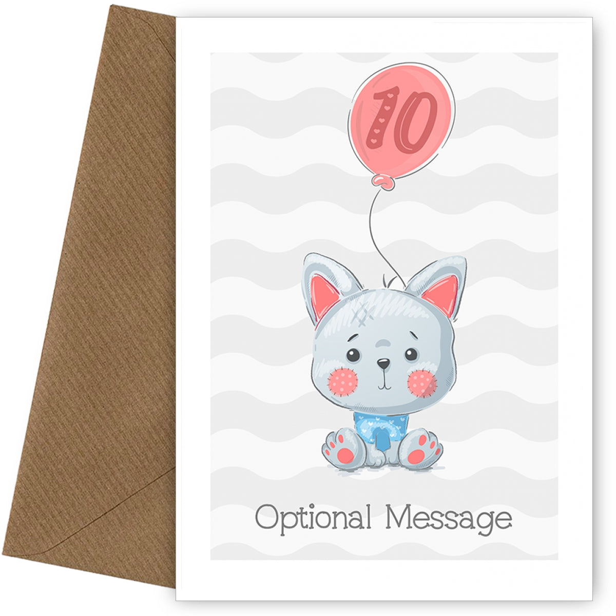 Grey Cat Birthday Card for 10 Year Old Girls