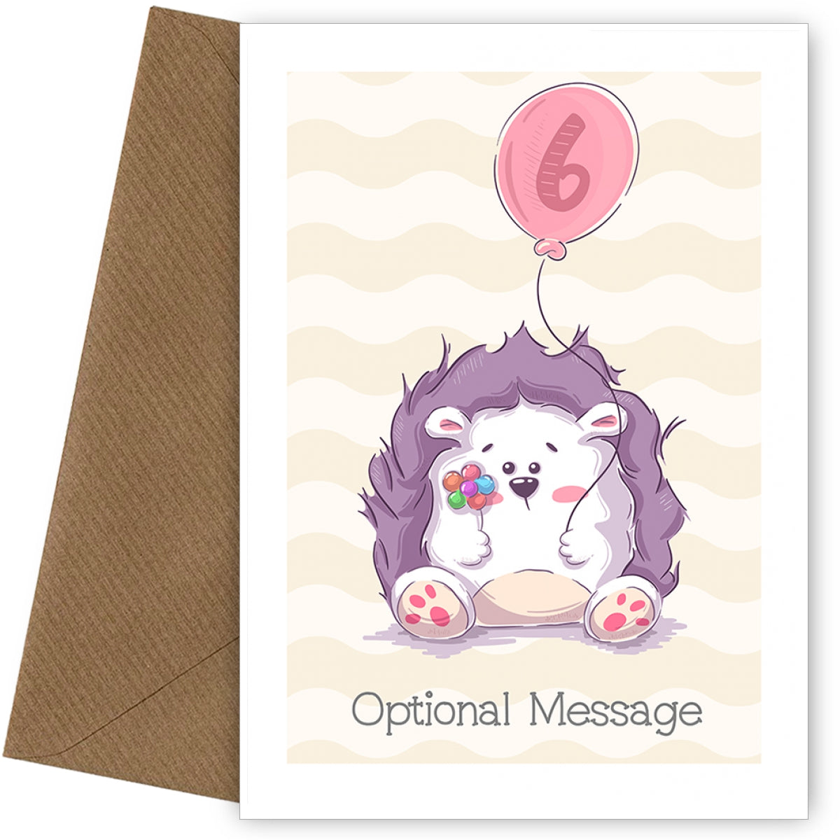 Hedgehog 6th Birthday Card for Girls