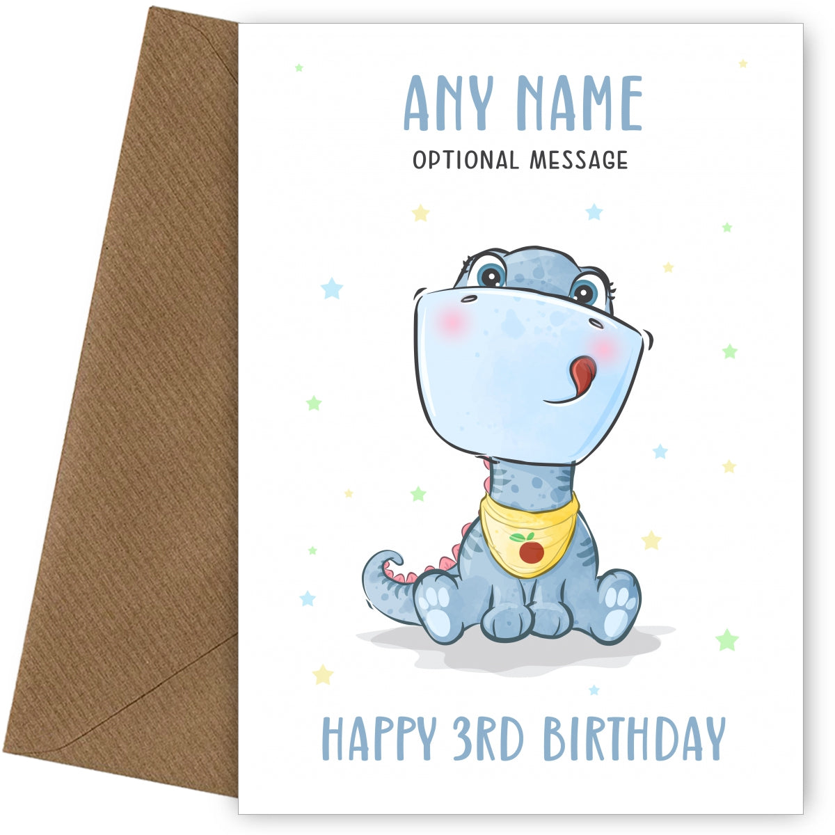 3rd Birthday Card for Any Name - Baby Dinosaur
