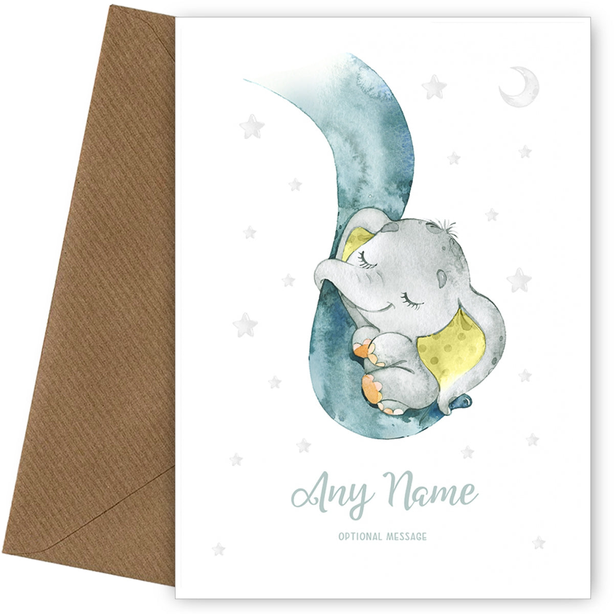 Personalised Baby Elephant Neutral Card (yellow)