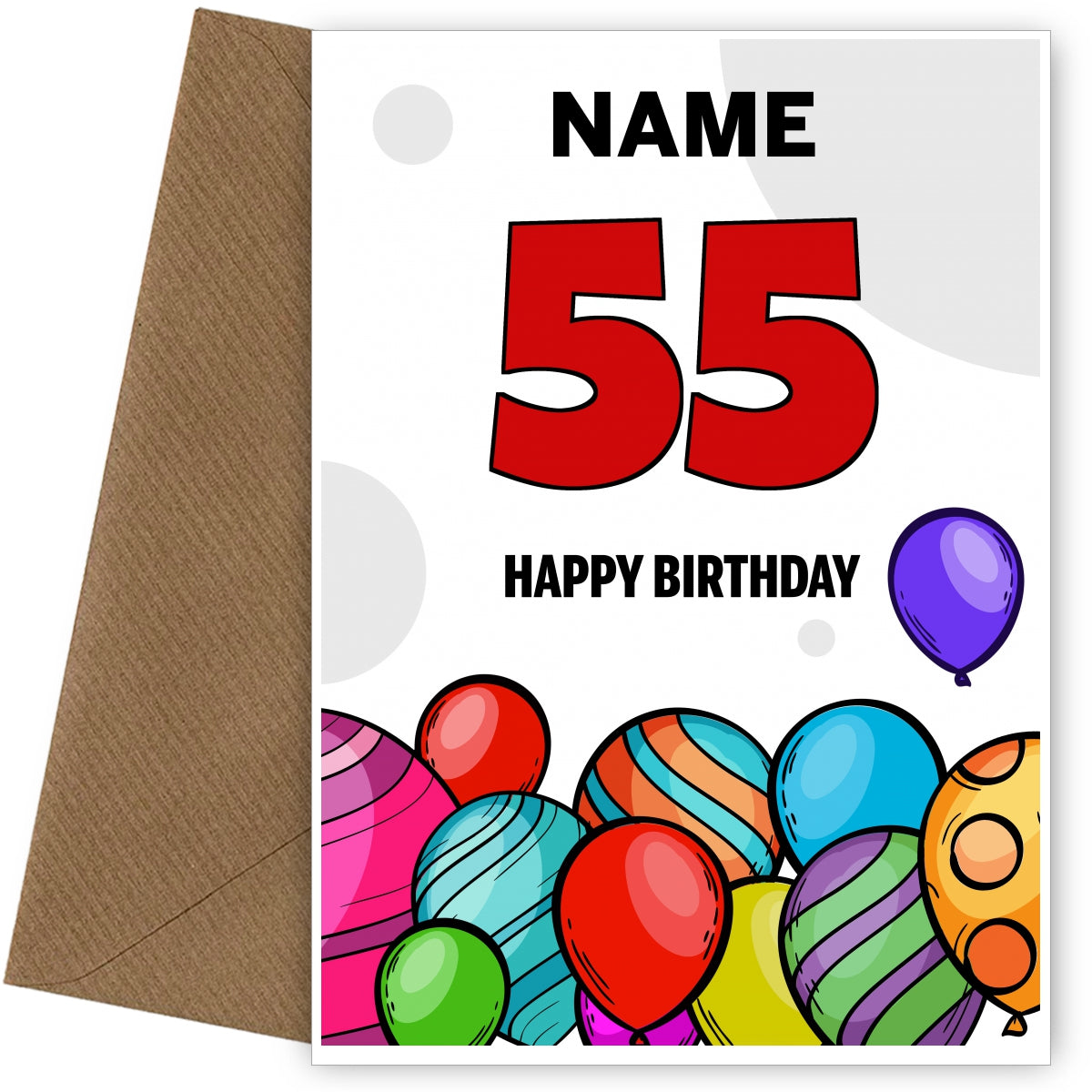 Happy 55th Birthday Card - Bold Birthday Balloons Design