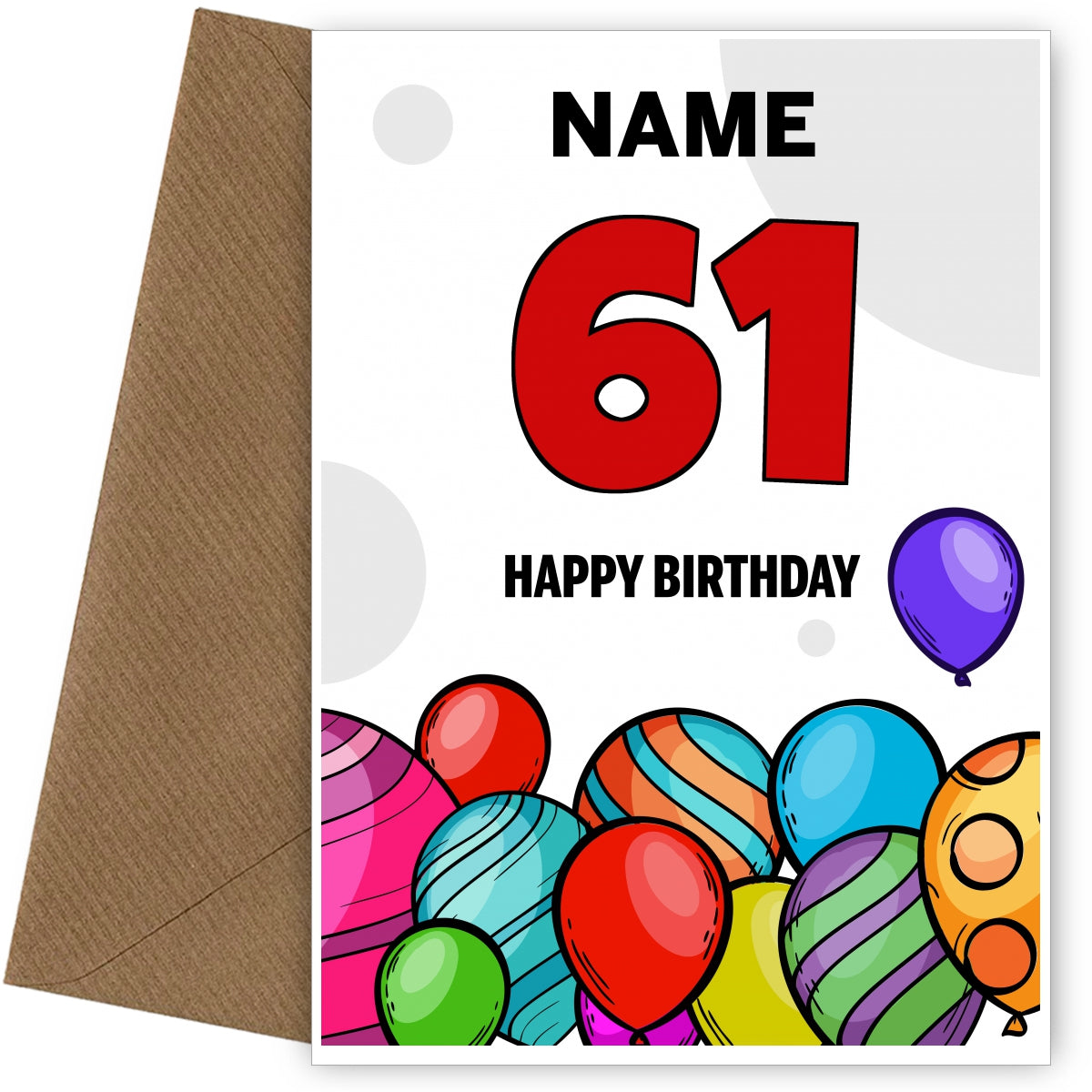 Happy 61st Birthday Card - Bold Birthday Balloons Design