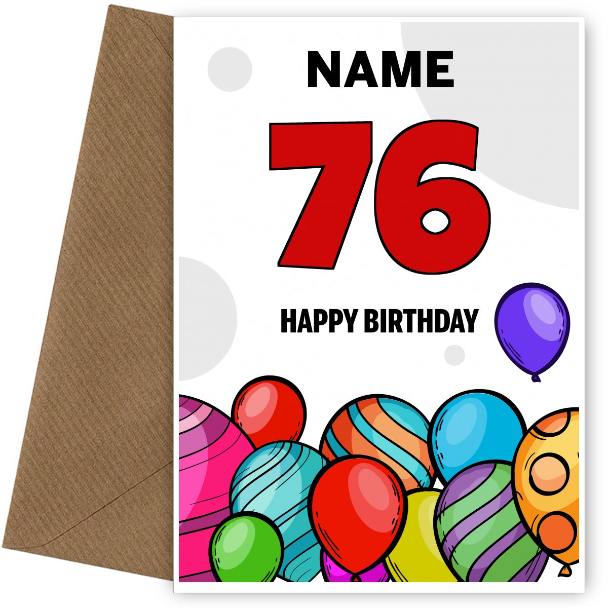 Happy 76th Birthday Card - Bold Birthday Balloons Design