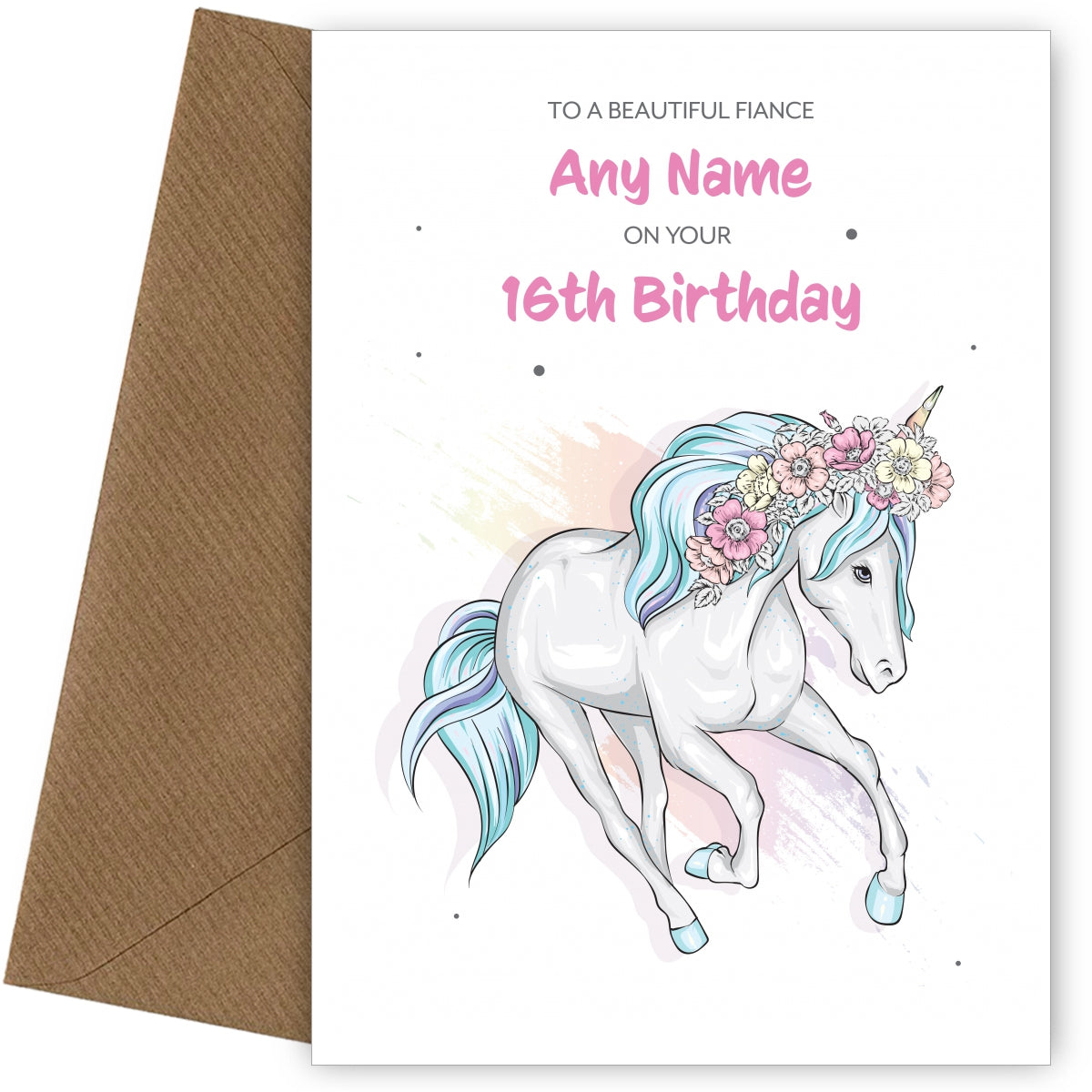 16th Birthday Card for Fiance - Beautiful Unicorn