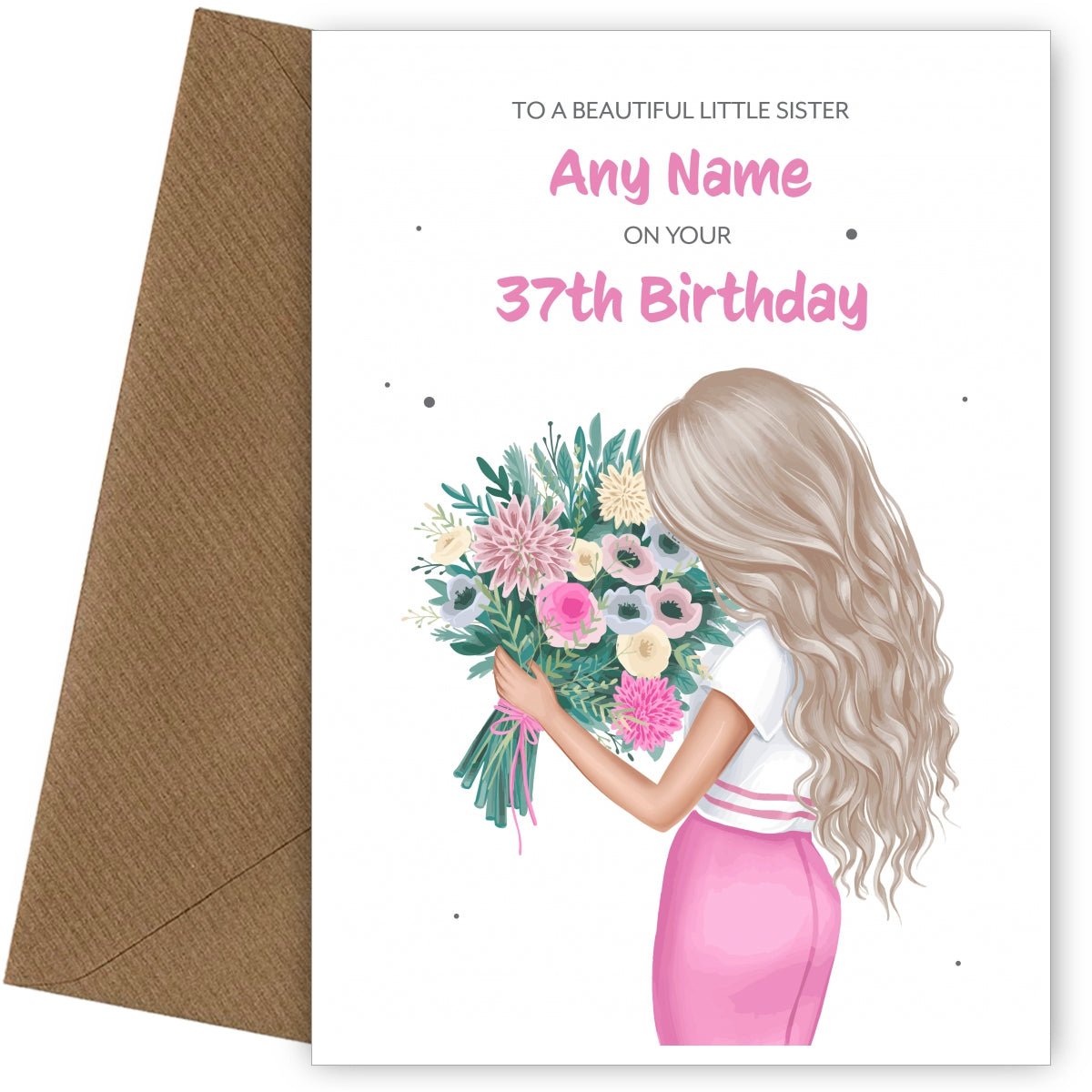 37th Birthday Card for Little Sister - Beautiful Blonde