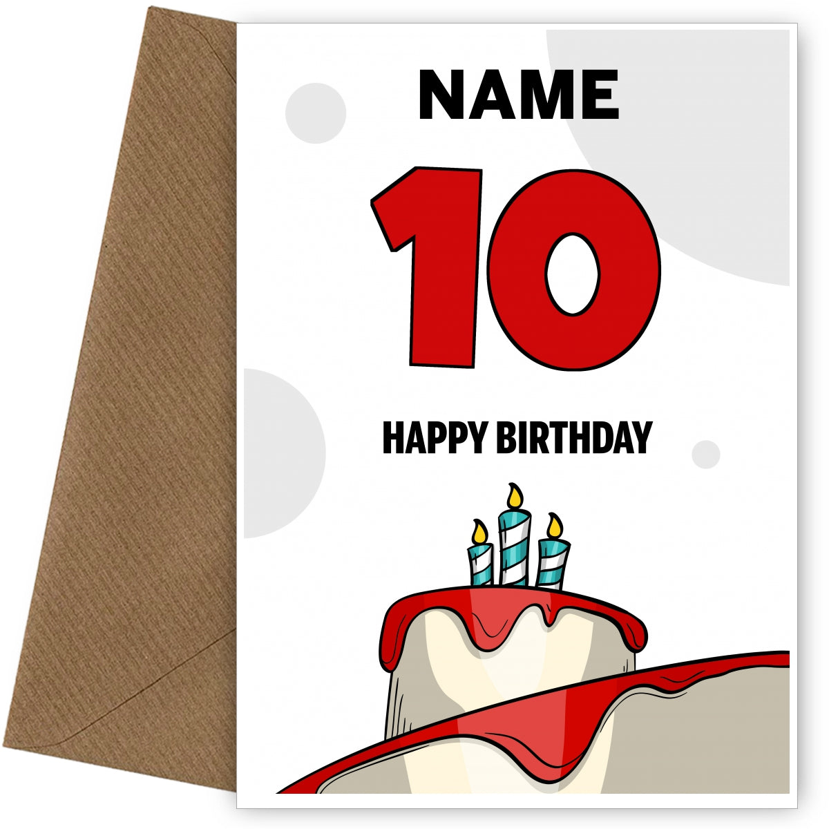 Happy 10th Birthday Card - Bold Birthday Cake Design
