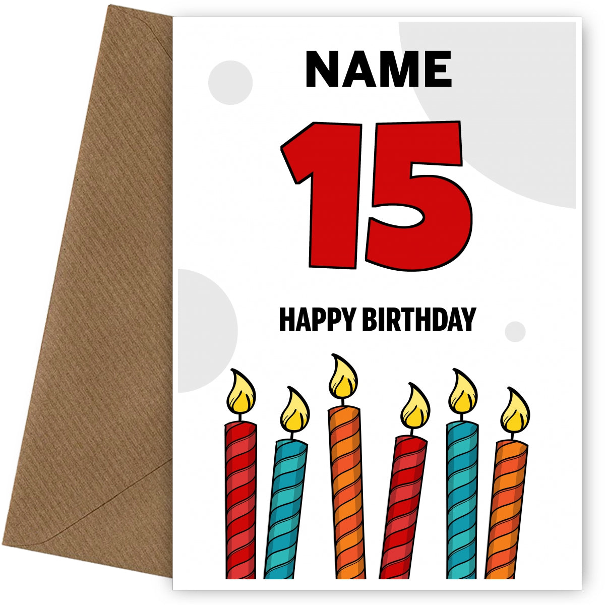 Happy 15th Birthday Card - Bold Birthday Candles Design