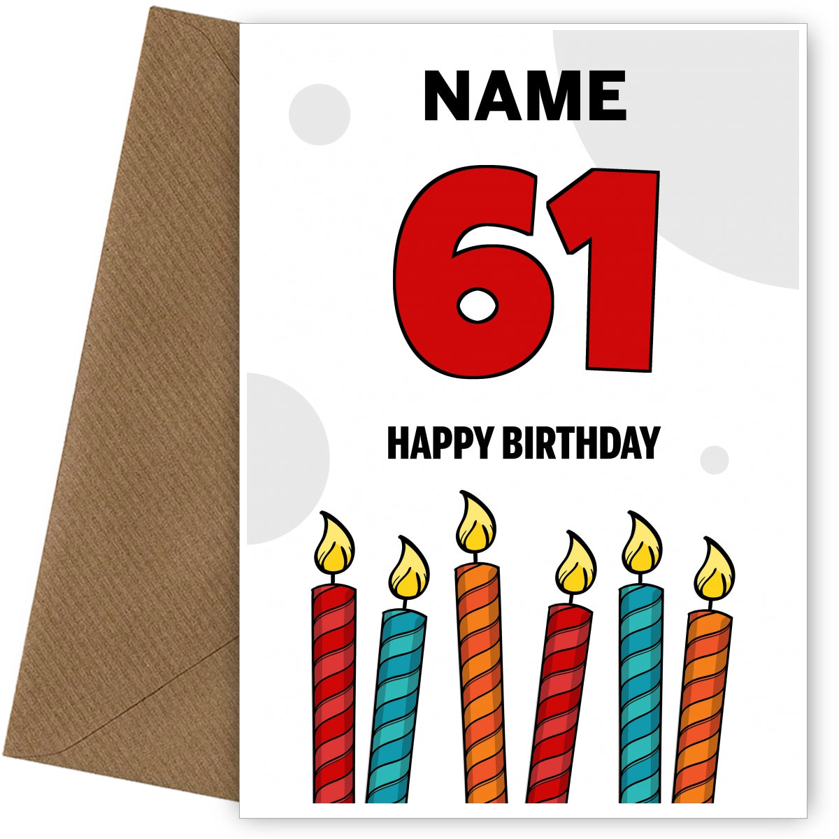 Happy 61st Birthday Card - Bold Birthday Candles Design