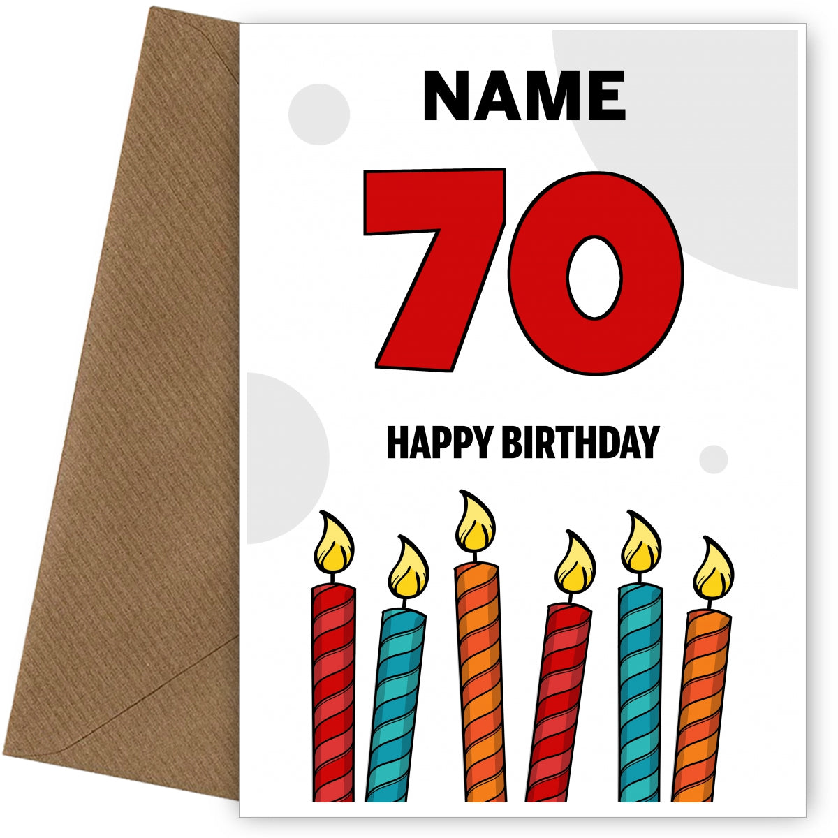 Happy 70th Birthday Card - Bold Birthday Candles Design