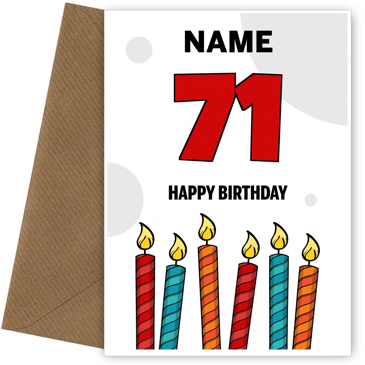 Happy 71st Birthday Card - Bold Birthday Candles Design