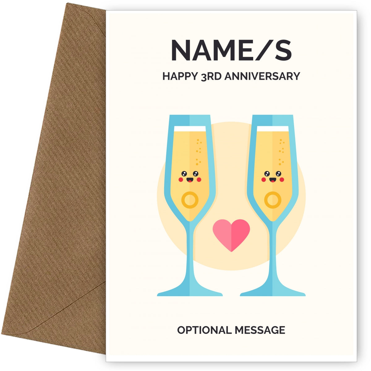 Champagne 3rd Wedding Anniversary Card for Couples