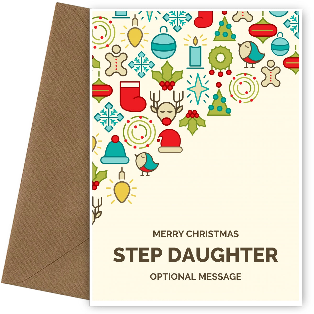 Merry Christmas Card for Step Daughter - Christmas Icons