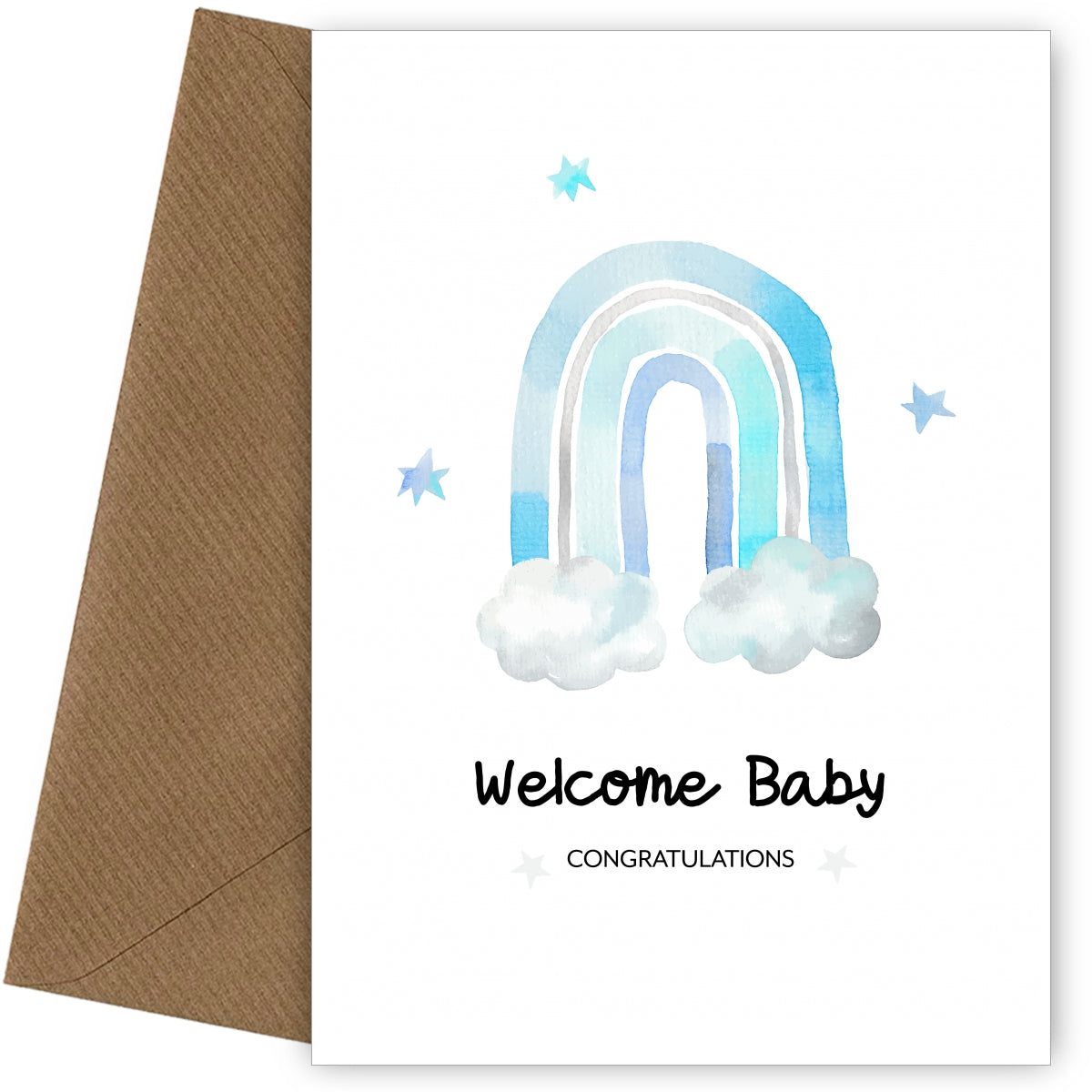 Congratulations New Baby Boy Card for Proud Parents or Grandparents - Blue Rainbow