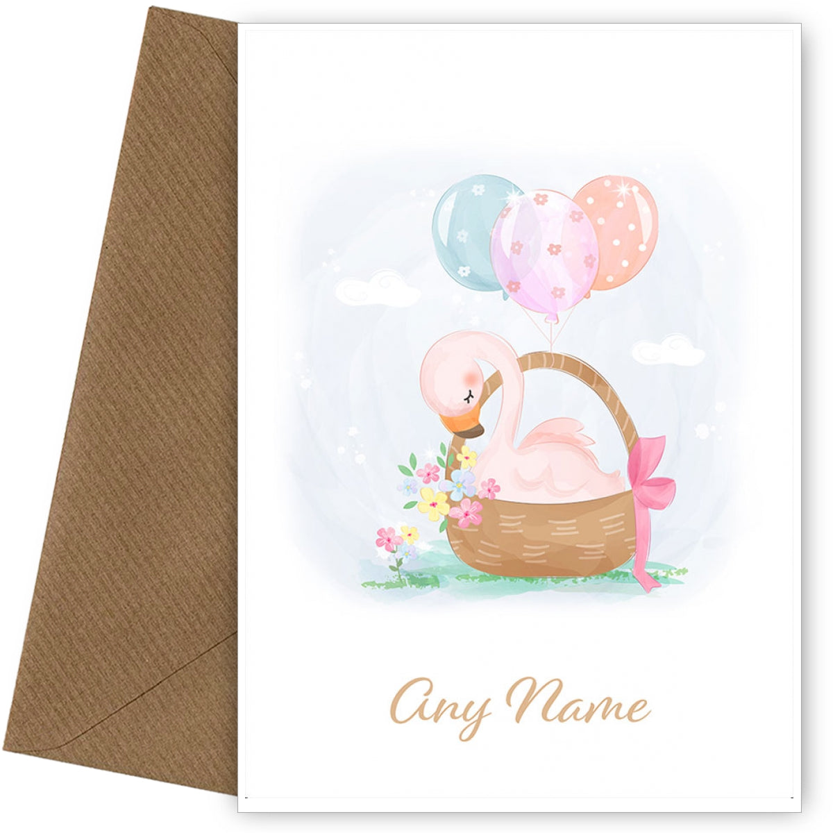 Personalised Cute Bird In A Basket Card