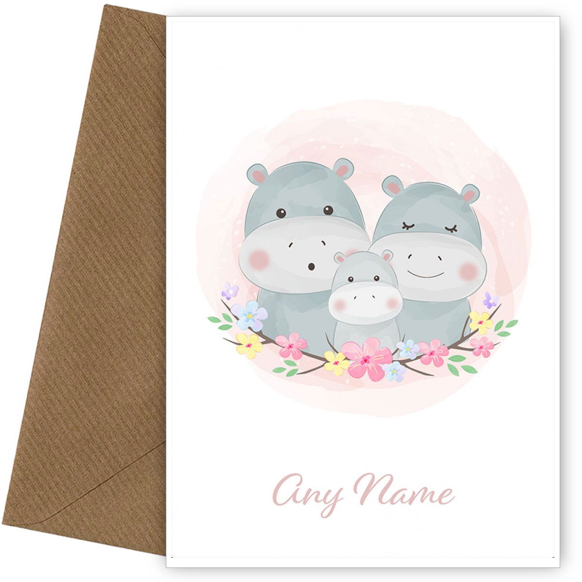 Personalised Cute Hippo Family Card